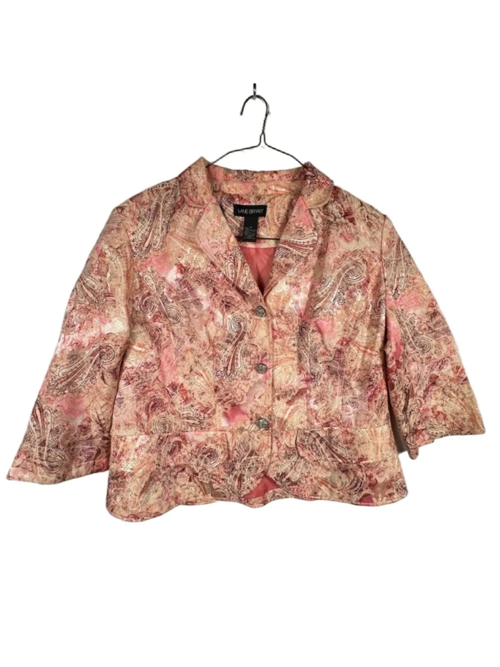 Lane Bryant Blazer Jacket Pink Paisley Lined 3/4 Sleeve Formal Business Women 18